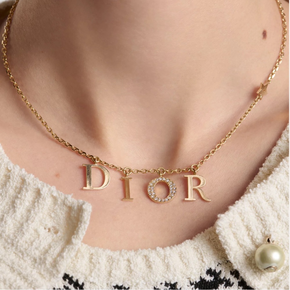 Dior Gold Letter Charm Necklace with Pave 'O' - Picture 3 of 4